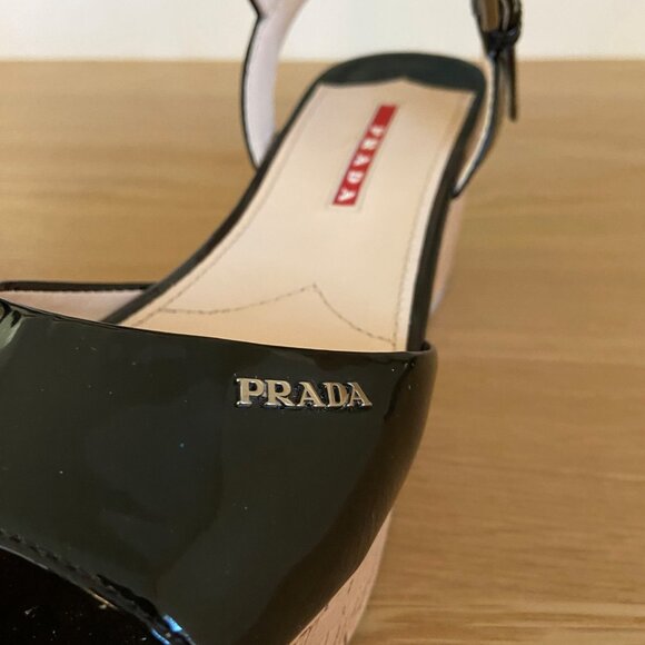Prada Black Patent Sandals With Cork Wedge 36.5 - Picture 5 of 10